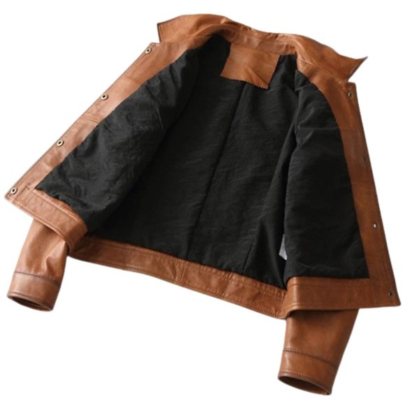 Bashwood Handmade Zoe Front Pocket Brown Genuine Lambskin Leather Jacket - Picture 4 of 4